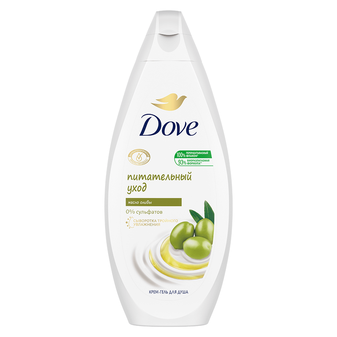 Dove беcсульфатный крем-гель для душа питательный уход с маслом оливы