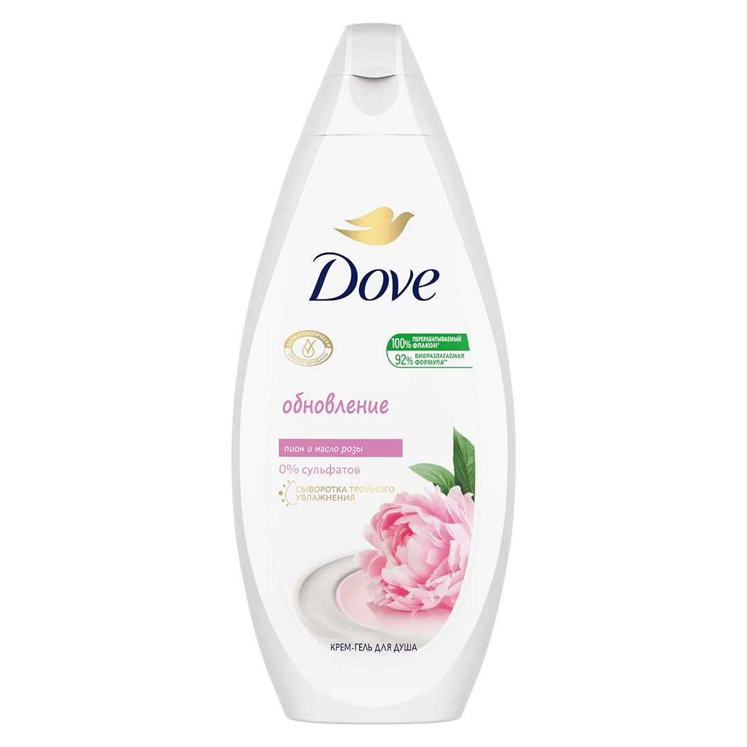 Dove бессульфатный крем-гель для душа обновление Сливочная ваниль и пион с розовым маслом