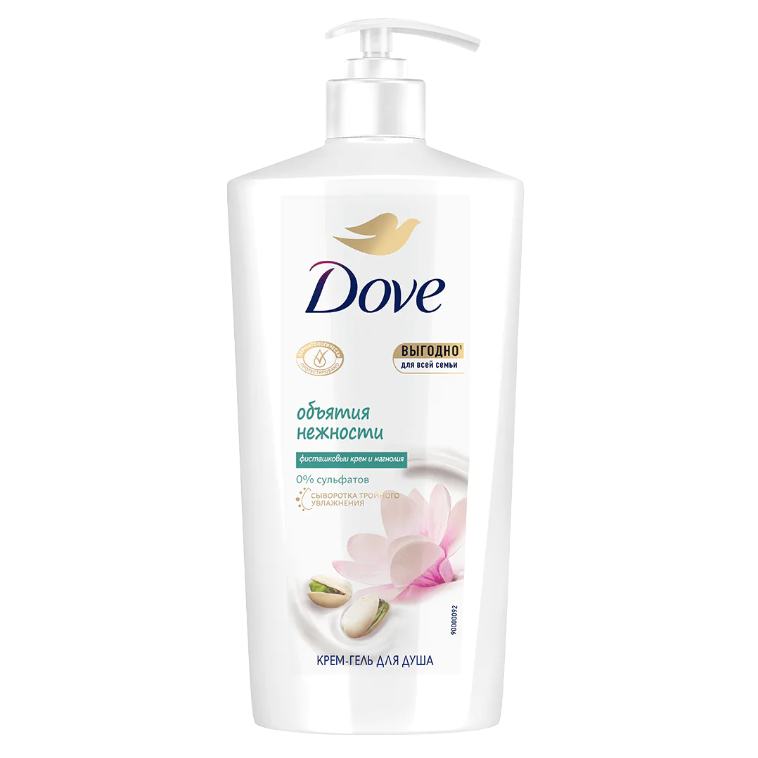 Dove бессульфатный крем-гель для душа объятия нежности Фисташковый крем и магнолия