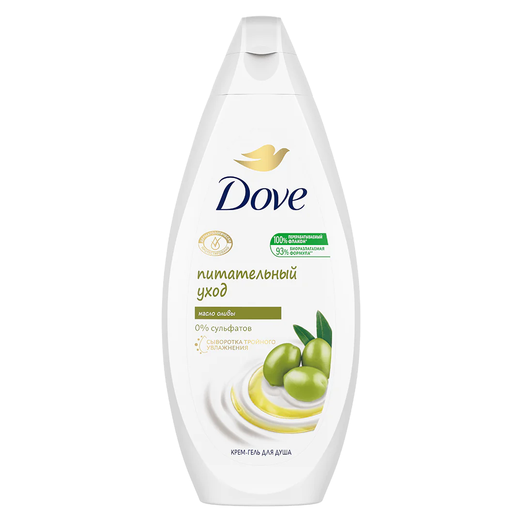 Dove беcсульфатный крем-гель для душа питательный уход с маслом оливы
